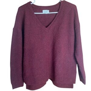 Lucky Brand Burgundy V-Neck Relaxed Fit Sweater Size S Cozy Everyday Pullover
